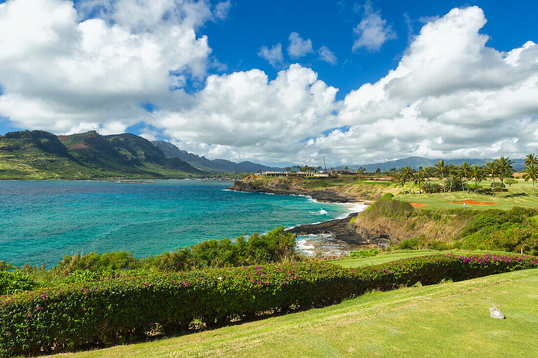 'View with golf course tee box on entrance to Nawiliwili Harbor; Lihue, Kauai, Hawaii, United States of America'