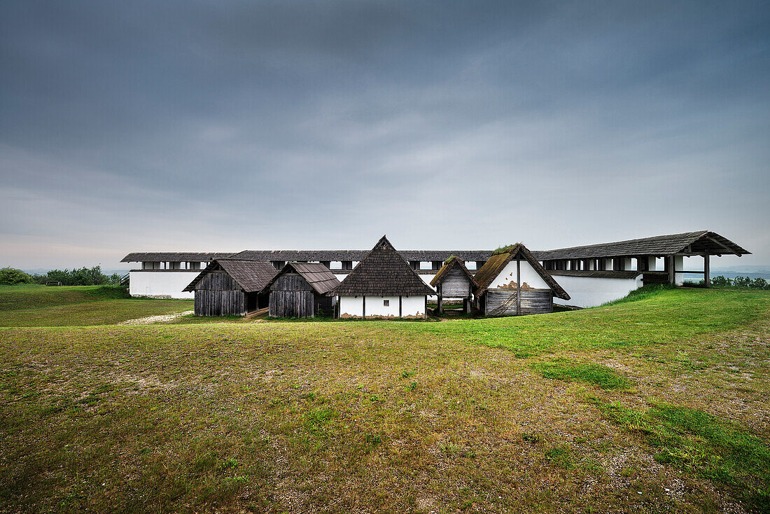 celtic dwellings and workshop houses, open air museum Heuneburg, celtic settlement Pyrene, Hundersingen urban district of Herbertingen, Sigmaringen district, Swabian Alb, Baden-Wuerttemberg, Germany