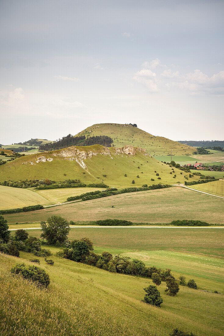 the Ipf Mountain is a escarpment outlier and former settlement of celtic people, Bopfingen in between Aalen and Noerdlingen, Ostalb district, Swabian Alb, Baden-Wuerttemberg, Germany