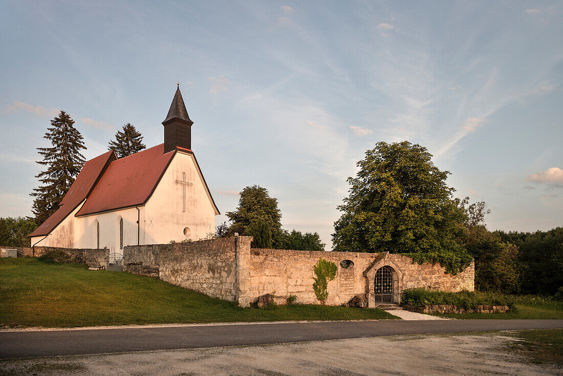 Stephanus church at deserted village Gruorn, former military area, Muensingen, Reutlingen district, Swabian Alb, Baden-Wuerttemberg, Germany