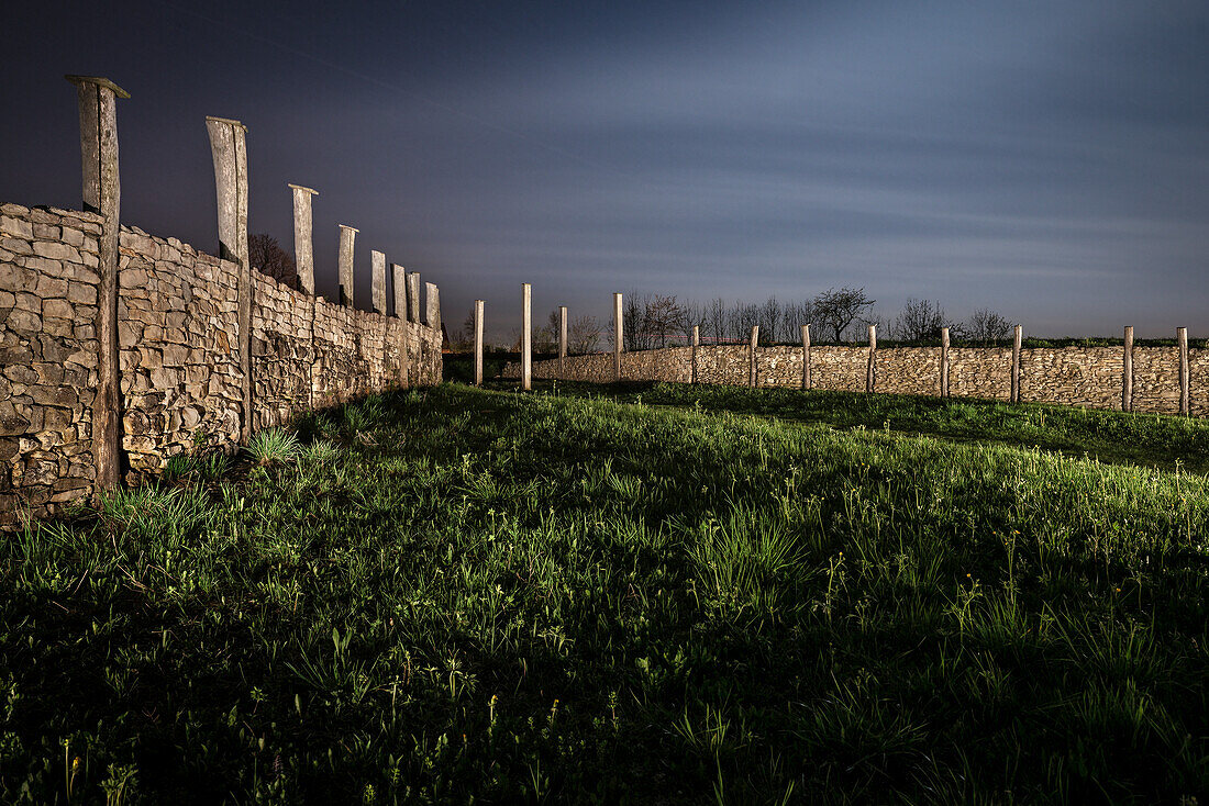 ' Gripper Gate at ''Heiden Ditch'', the ''Heidengarben'' was a celtic settlement close to Grabenstetten, around Bad Urach, Reutlingen district, Swabian Alb, Baden-Wuerttemberg, Germany, lightpainting'