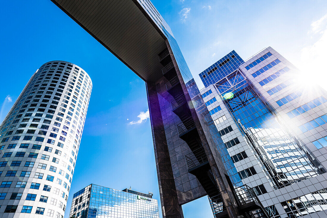 A complex of buildings with modern high-rise office blocks in the Weena District, Rotterdam, Netherlands