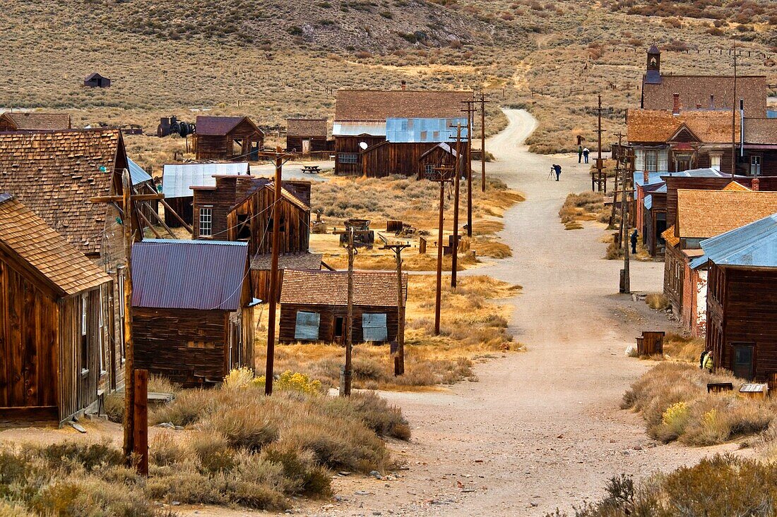 Looking down Green Street, Bodie State Historic Park, Mono County, California.