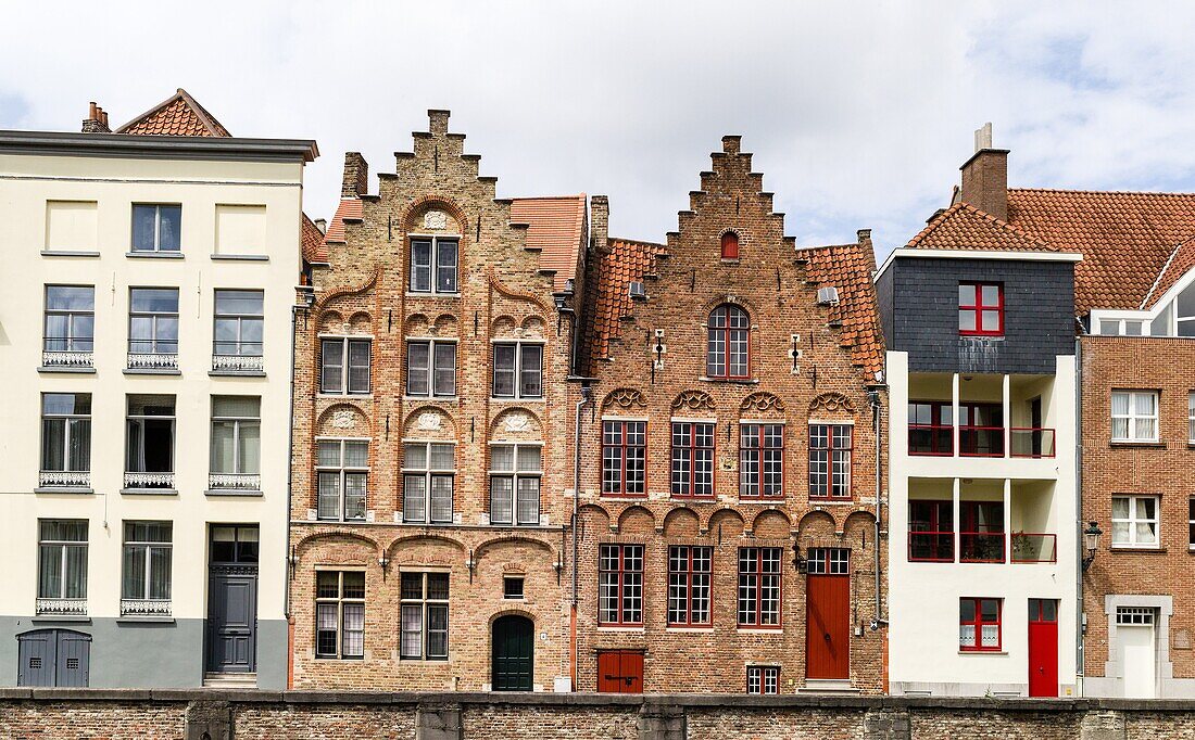 Typical Flemish architecture along the Spiegelrei in Brugge, Belgium.