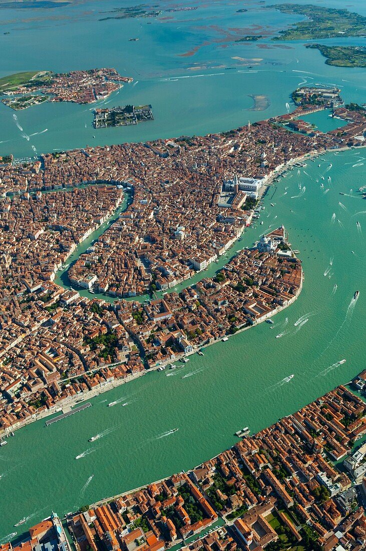 Italy, Venice city with Grande Canal aerial view.