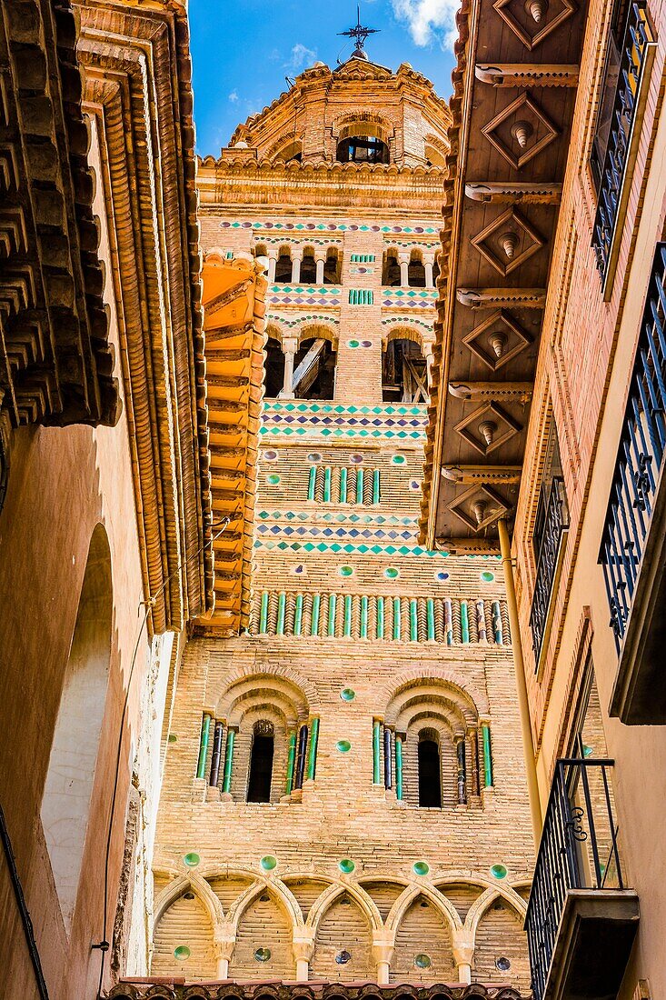Mudejar tower of Cathedral Santa Maria de Mediavilla, Teruel. Aragon, Spain. Europe.