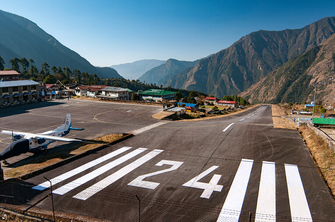 The airstrip at Lukla in the Everest region of Nepal, Asia