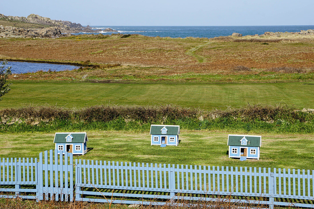 Chicken houses at Hell Bay Hotel, Bryher, Isles of Scilly, England, United Kingdom, Europe