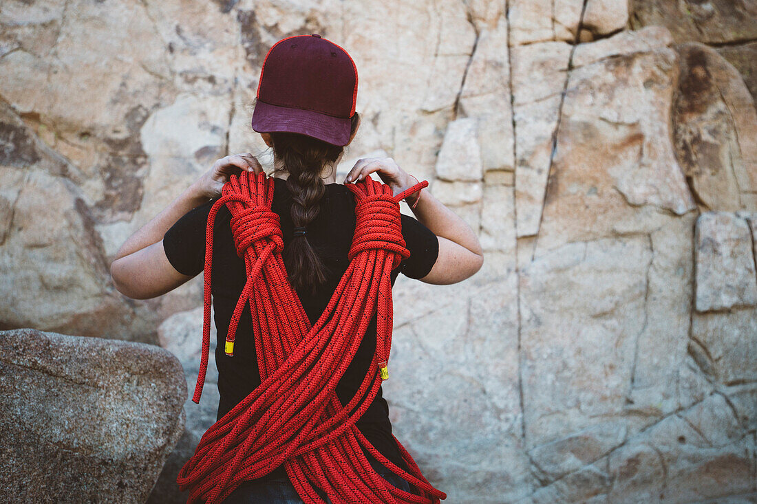 A rock climber in Joshua Tree, CA