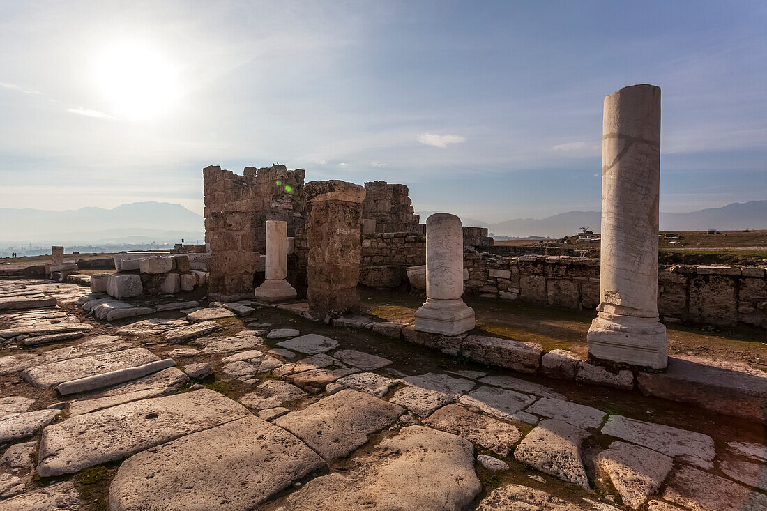 'Ruins of ancient Laodicea, a prosperous Roman market town on the trade route from the east, famous for its woolen and cotton cloths, and an early centre of Christianity and one of the Seven Churches of Revelation; Laodicea, Turkey'