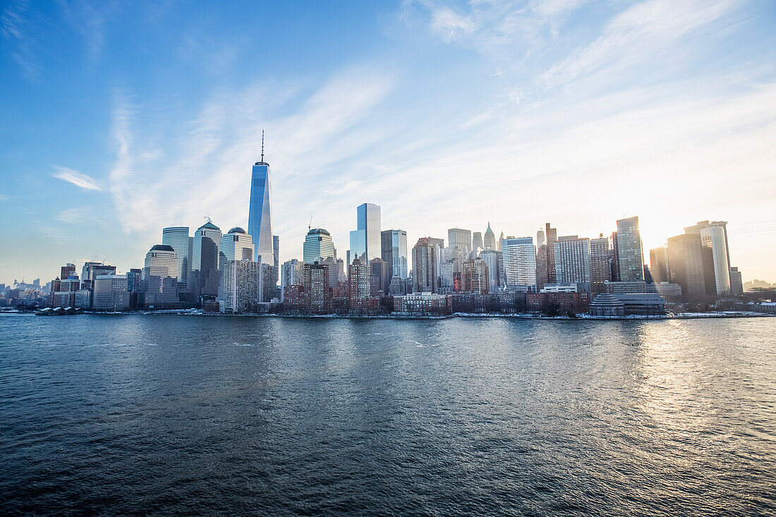 'Manhattan Skyline, with the new world trade centre; New York City, New York, United States of America'