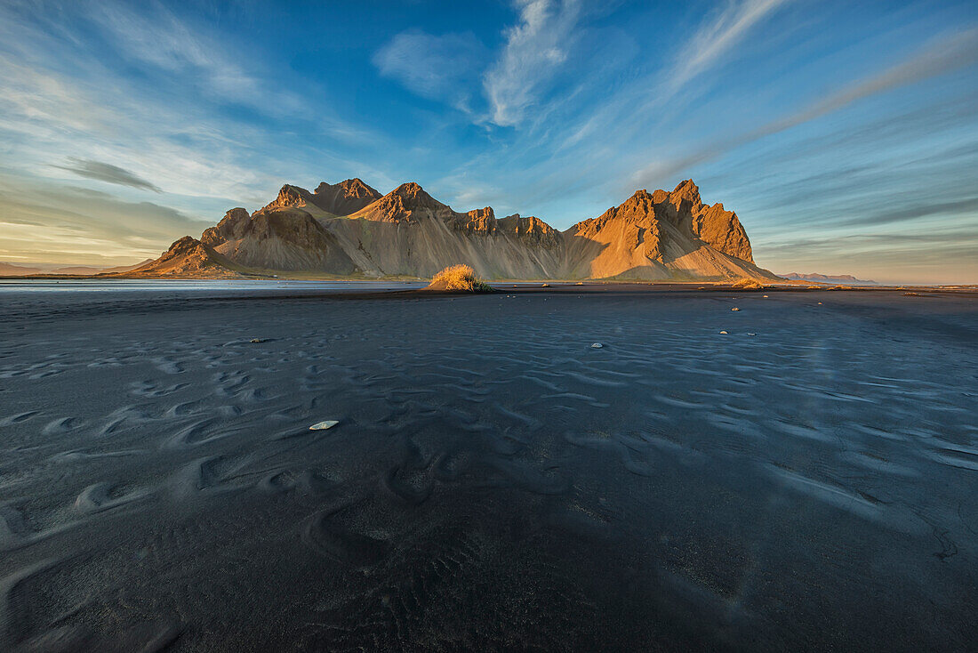 'The tidal flats at low tide at Vestrahorn, also known as Stokknes in Eastern Iceland; Iceland'