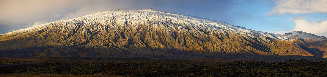'Panoramic view of the Snaefellsjokull volcano on the western tip of the Snaefellsness Peninsula; Iceland'