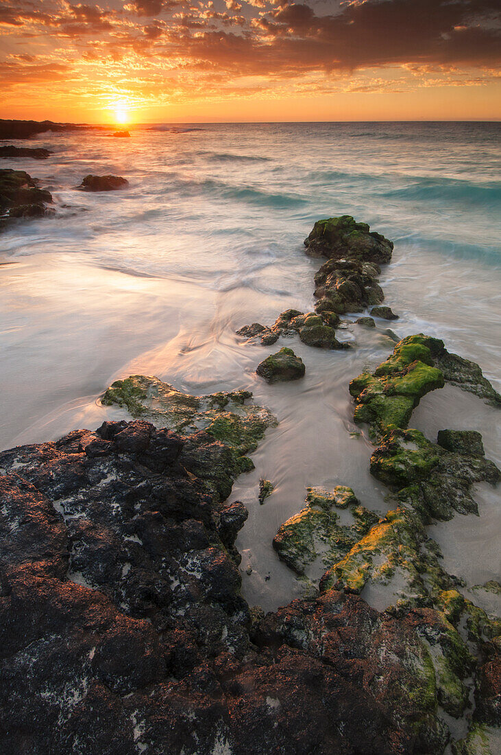 'Sunset on the Kona-Kailoa Coast of Hawaii; Kona, Island of Hawaii, Hawaii, United States of America'