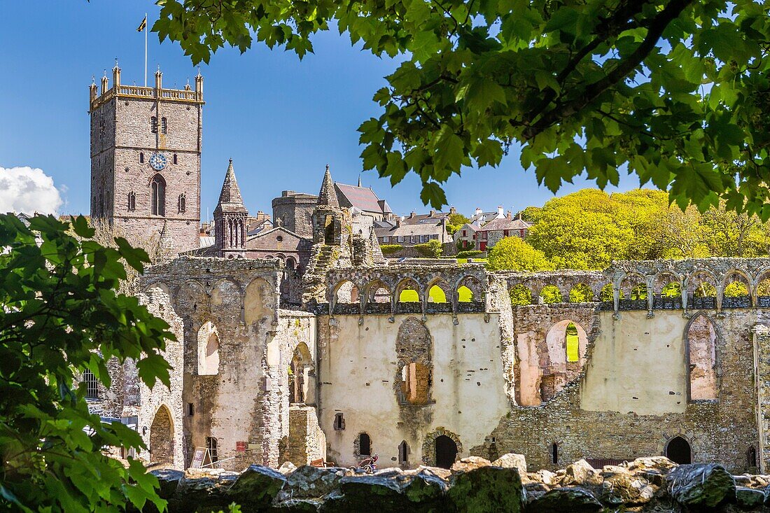 St Davids Cathedral seen from Bishop´S Palace, Pembrokeshire Coast National Park, Pembrokeshire, Wales, United Kingdom, Europe.