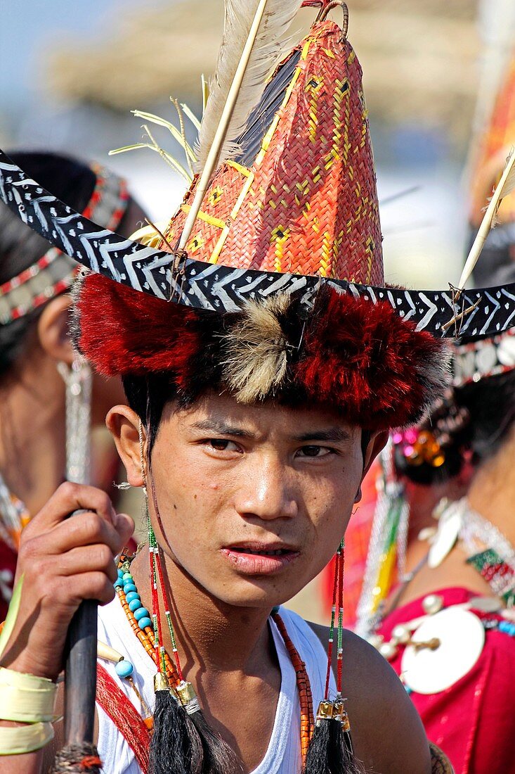 Nocte warrior tribe, man with traditional Wear at Namdapha Eco Cultural Festival, Miao, Arunachal Pradesh, India
