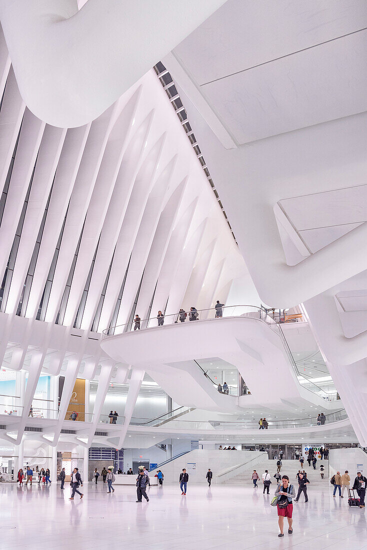 one of the two viewing plattforms inside the Oculus, futuristic train station by famous architect Santiago Calatrava next to WTC Memorial, Manhattan, New York City, USA, United States of America