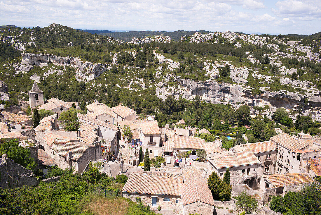 View from the castle,  Les-Baux-de-Provence,  Les Alpilles,  Provence-Alpes-Côte d'Azur,  Bouches-du-Rhône,  France