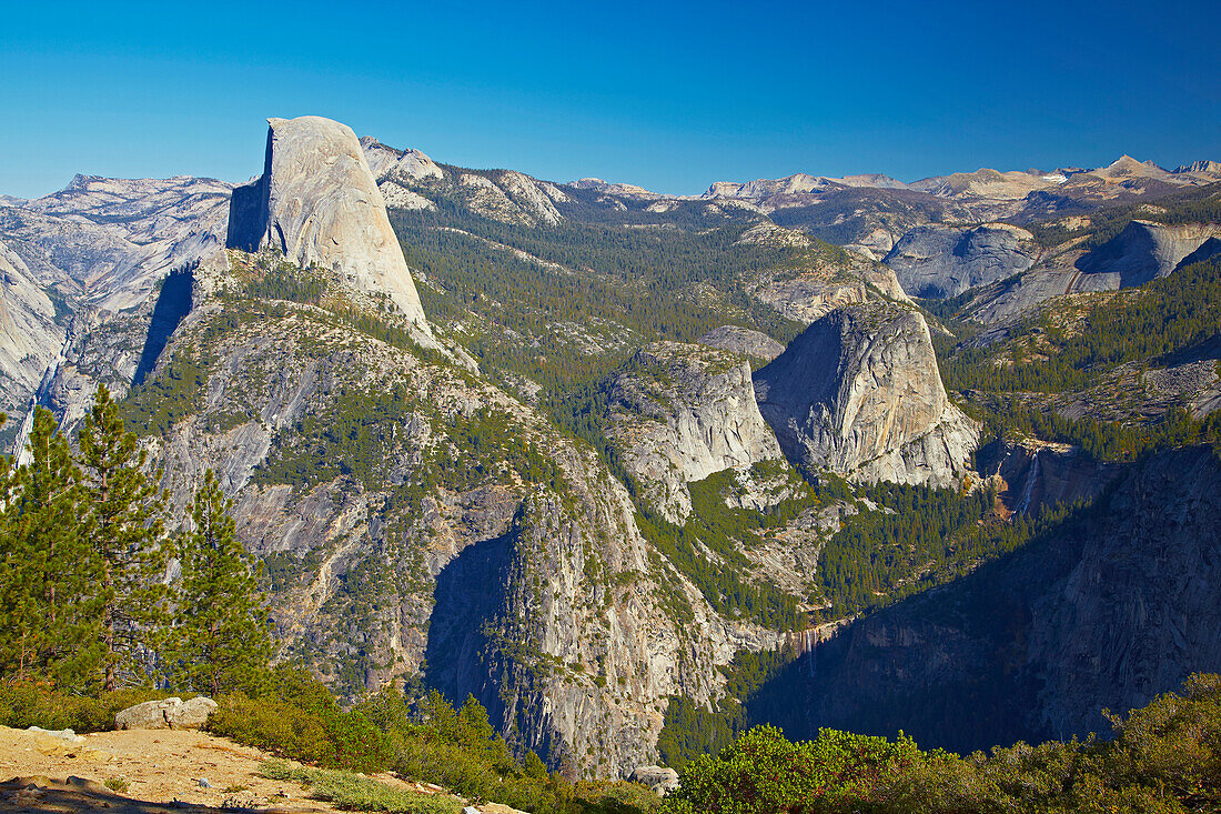 View from Glacier Point at Half Dome , Nevada Fall , Vernal Fall , Yosemite National Park , Sierra Nevada , California , U.S.A. , America