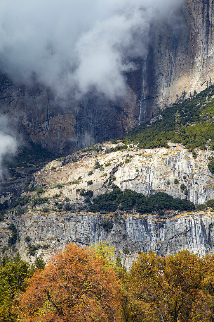 Upper Yosemite Fall , Herbstlaub , Yosemite National Park , Sierra Nevada , Kalifornien , U.S.A. , Amerika