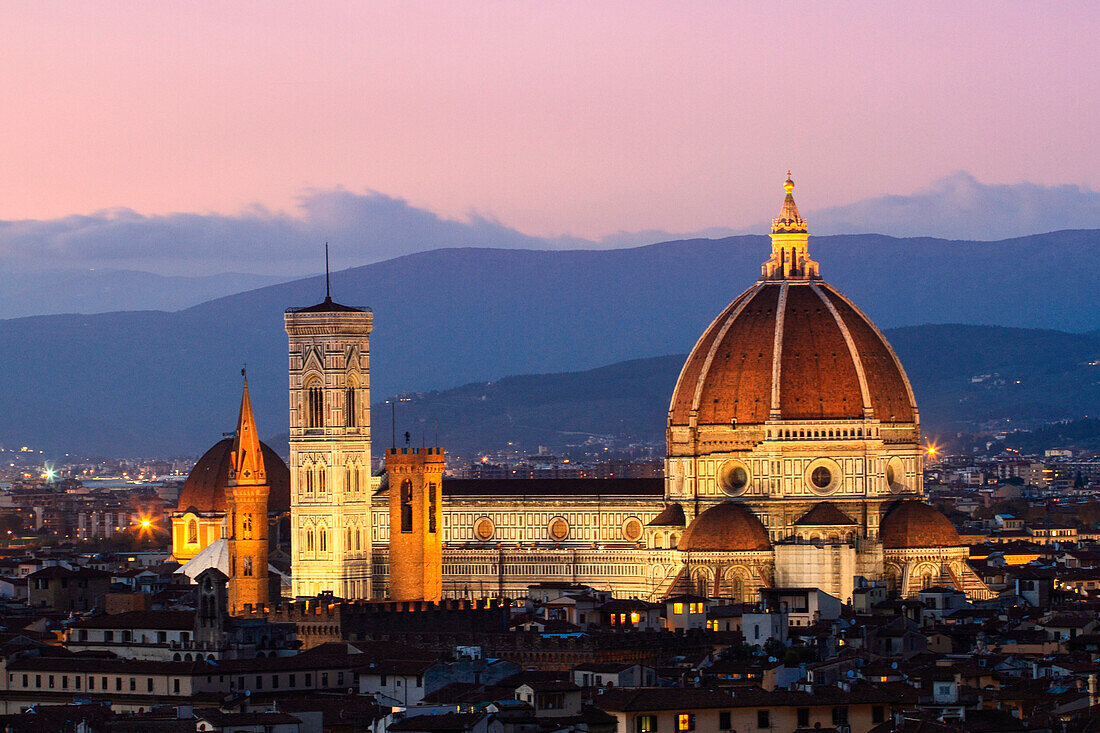 Europe, Italy, Tuscany. Basilica Santa Maria Novella in the center of Florence at first evening lights - City of Tuscany