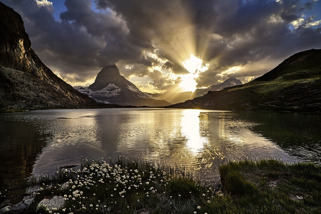 Matterhorn at sunset, Riffelsee lake, Switzerland