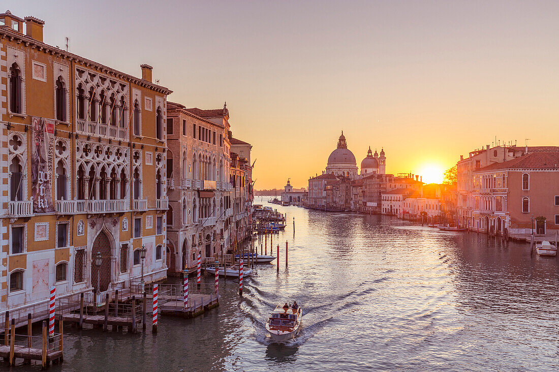 Gran Canal and Santa Maria della Salute Church at sunrise. Venice, Veneto, Italy.