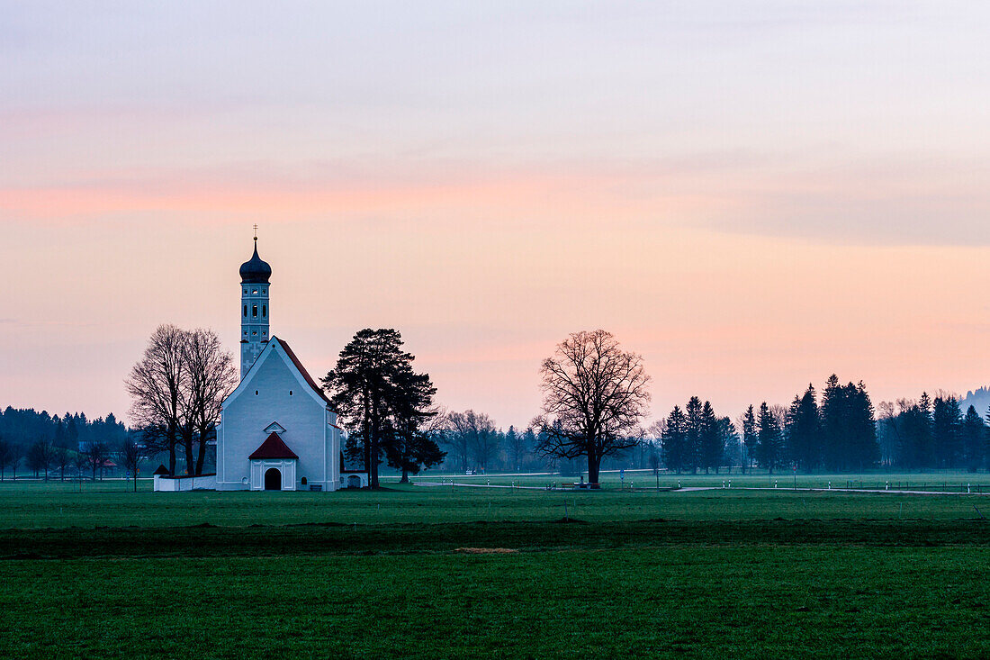 Church, Schwangau, Federal State of Bavaria, Germany. Saint Coloman chapel at dawn.