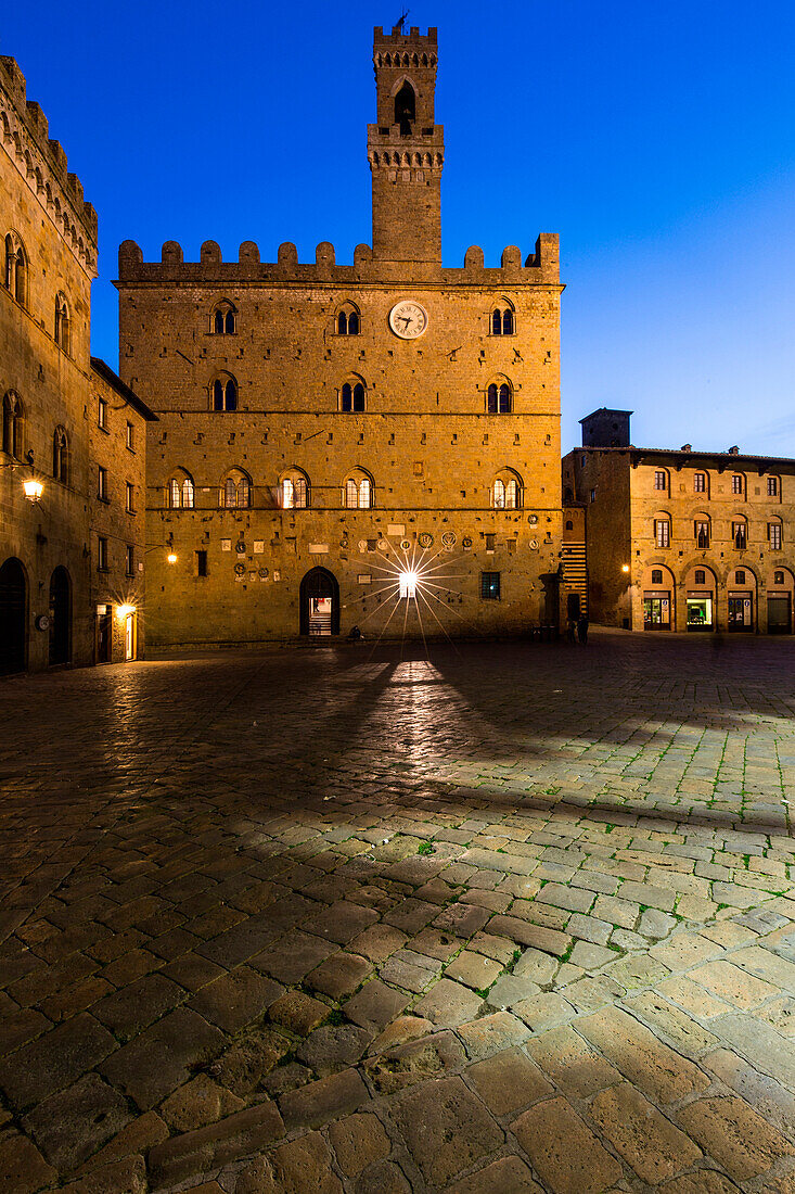 Europe, Italy, Tuscany. Volterra by night