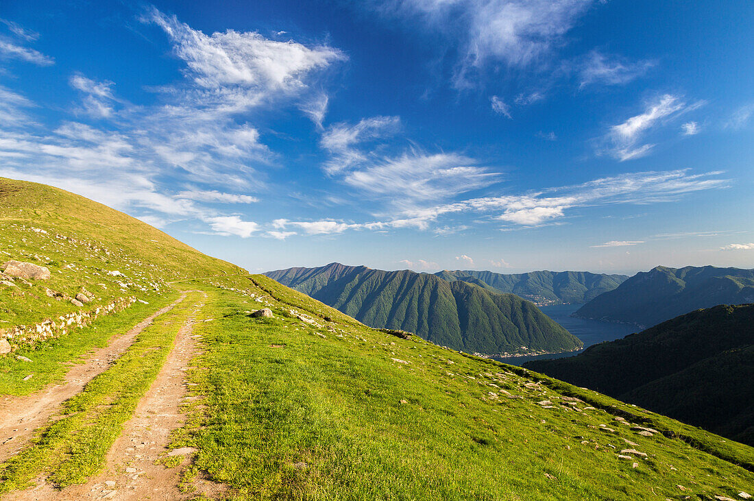 View of Lake Como from Rifugio Venini, Lake Como, Lombardy, Italy.