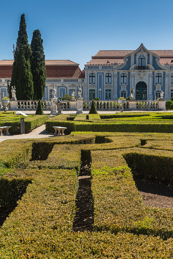 The gardens of the royal residence of Pal?ício de Queluz surrounded by sculptures and statues Lisbon Portugal Europe
