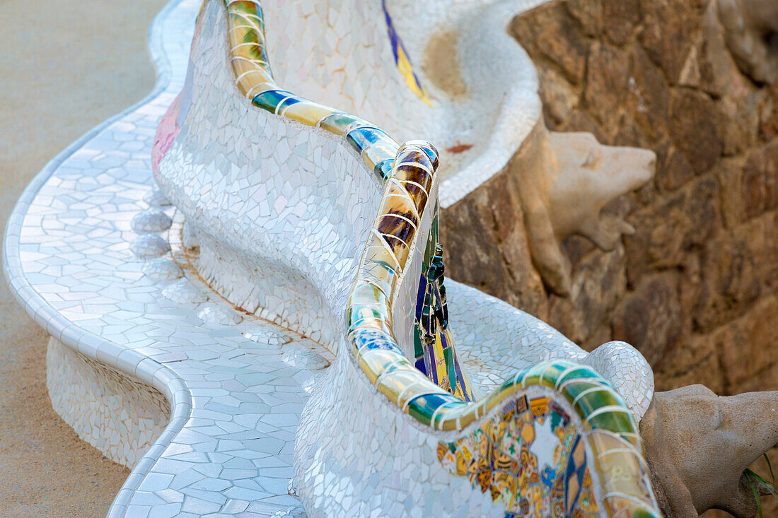 Barcelona, Park Guell, Spain. details of the modernism park designed by Antonio Gaudi