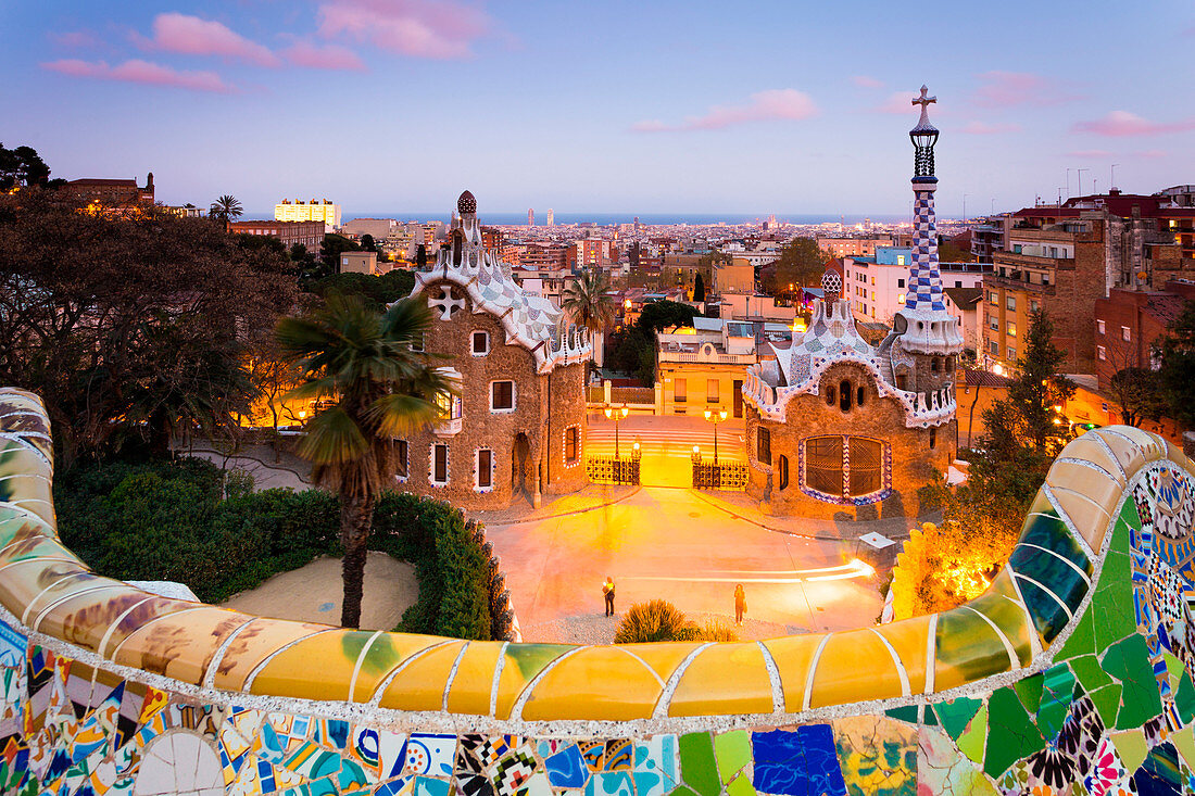 Barcelona, Park Guell, Spain. details of the modernism park designed by Antonio Gaudi