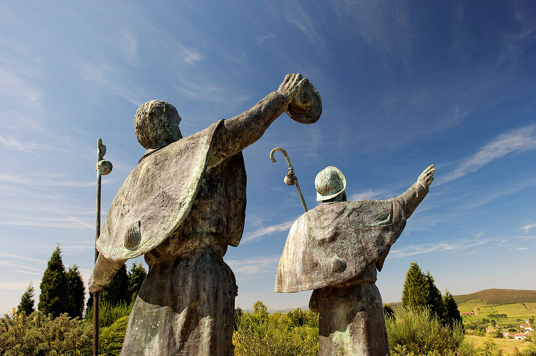 Spain, Galicia, Santiago de Compostela, listed as World Heritage by UNESCO, Monte de Gozo, pilgrim statues