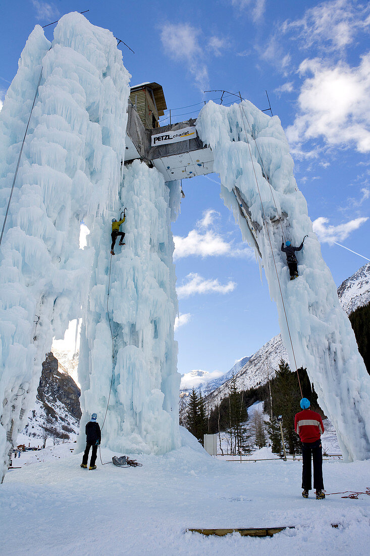 France, Savoie, Champagny Le Haut, the artificial ice climbing wall