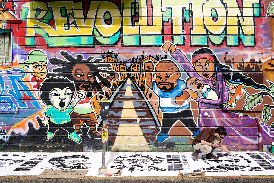United States, California, San Francisco, Mission District, the mural painted by Cuba Revolution