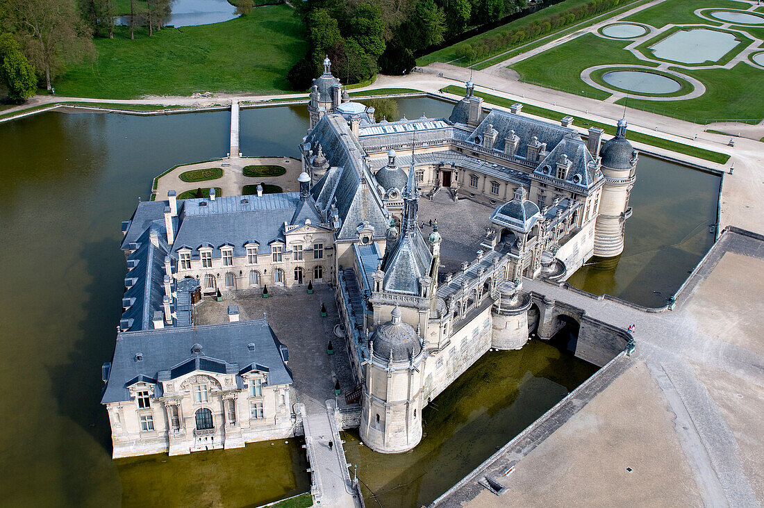 France, Oise, Chantilly, the castle (aerial view)