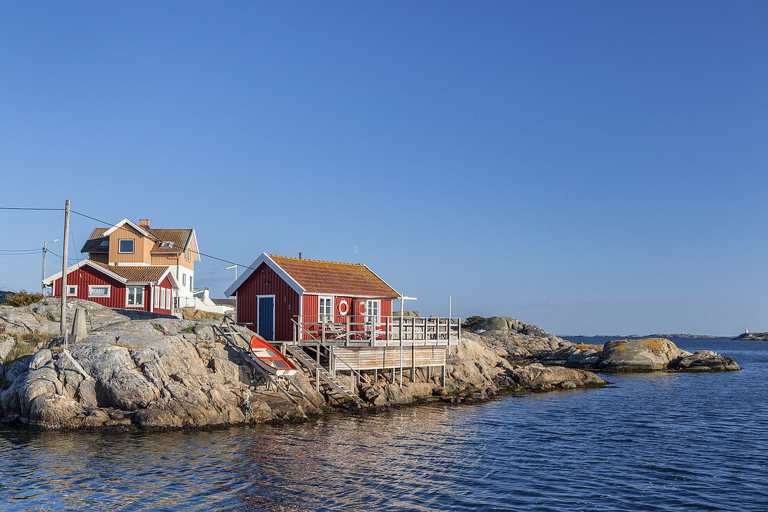 Red swedish house by the sea, Isle Hoenoe, Bohuslaen, Vaestra Goetaland County, Archipelago of Gothenburg, Scandinavia, South Sweden, Sweden,  Northern Europe