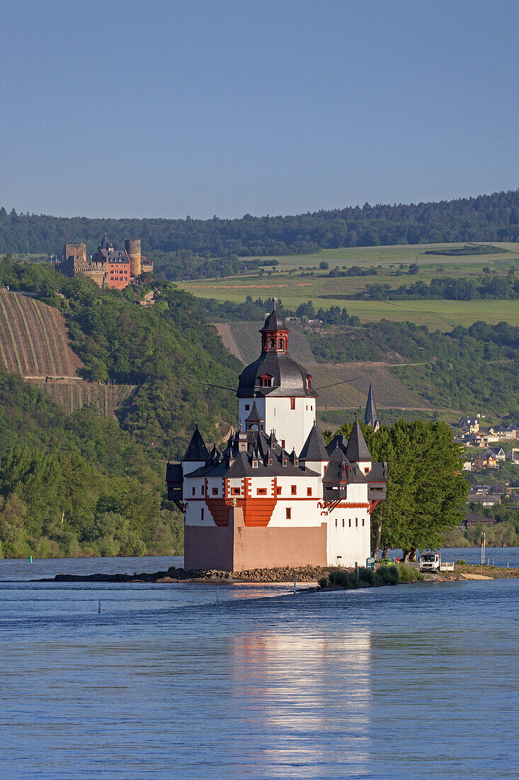 Burg Pfalzgrafenstein auf der Felsinsel Falkenau im Rhein bei Kaub, Oberes Mittelrheintal, Rheinland-Pfalz, Deutschland, Europa