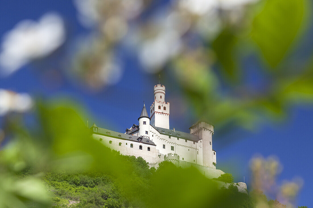 Die Marksburg oberhalb Braubach am Rhein, Oberes Mittelrheintal, Rheinland-Pfalz, Deutschland, Europa