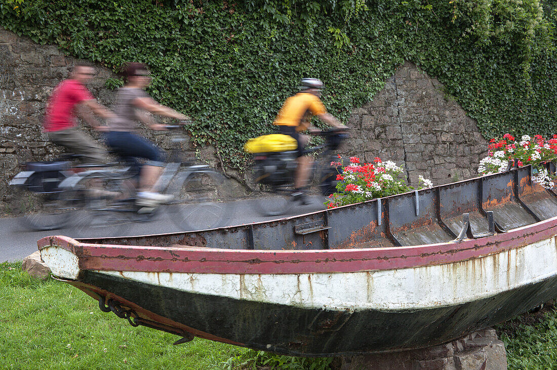 Uferfahrradweg bei Trechtingshausen am Rhein, Oberes Mittelrheintal, Rheinland-Pfalz, Deutschland, Europa