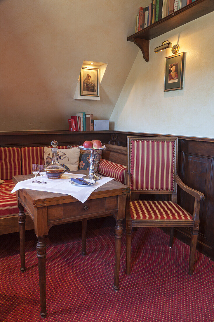 Hotel room in Burg Schönburg Castle in Oberwesel by the Rhine, Upper Middle Rhine Valley, Rheinland-Palatinate, Germany, Europe