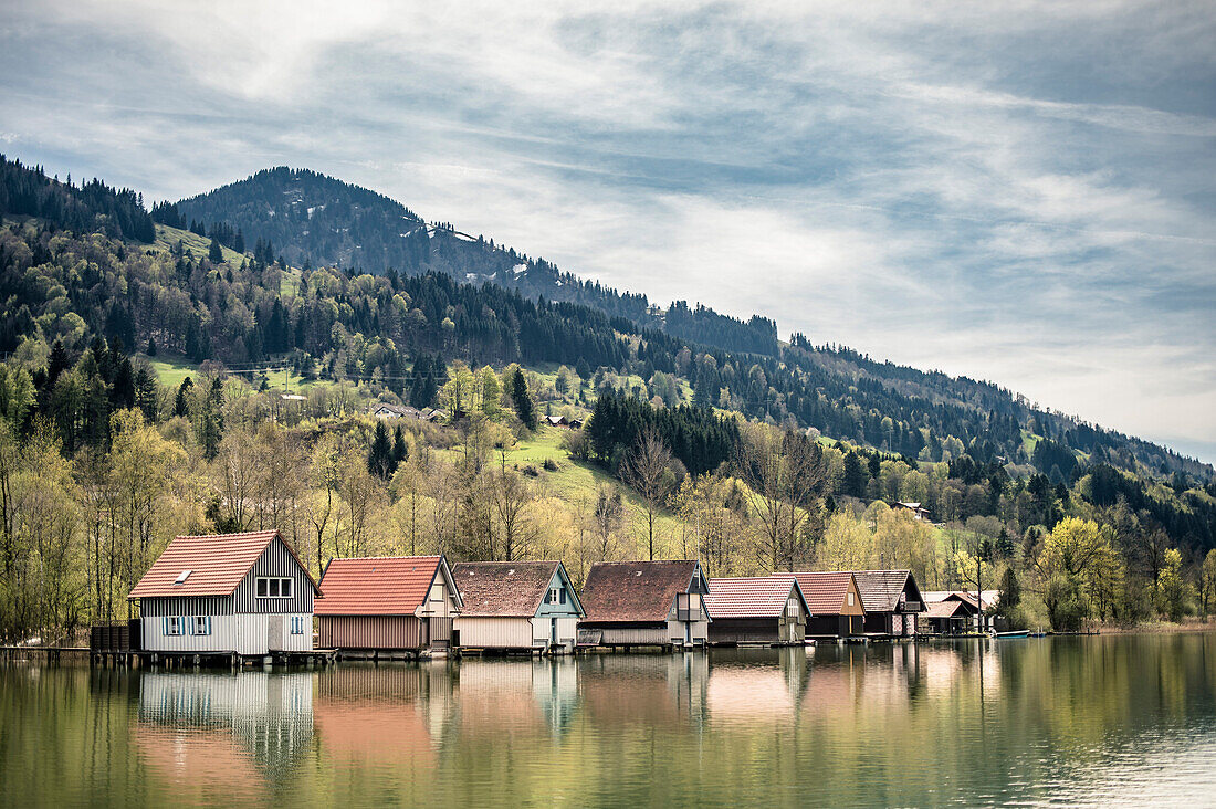 Alpsee, Immenstadt, Allgäu, Bayern, Deutschland, Berge, See, Bootshaus, Idylle