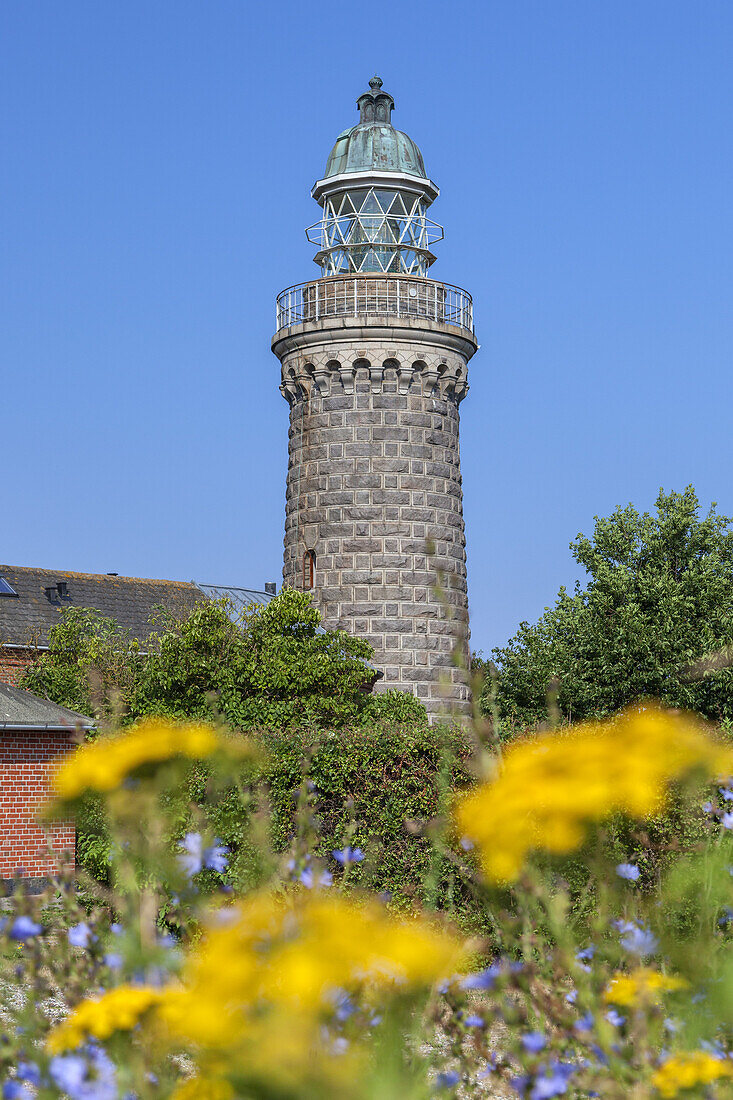 Leuchtturm von Skjoldnæs, Insel Ærø, Schärengarten von Fünen, Dänische Südsee, Süddänemark, Dänemark, Nordeuropa, Europa