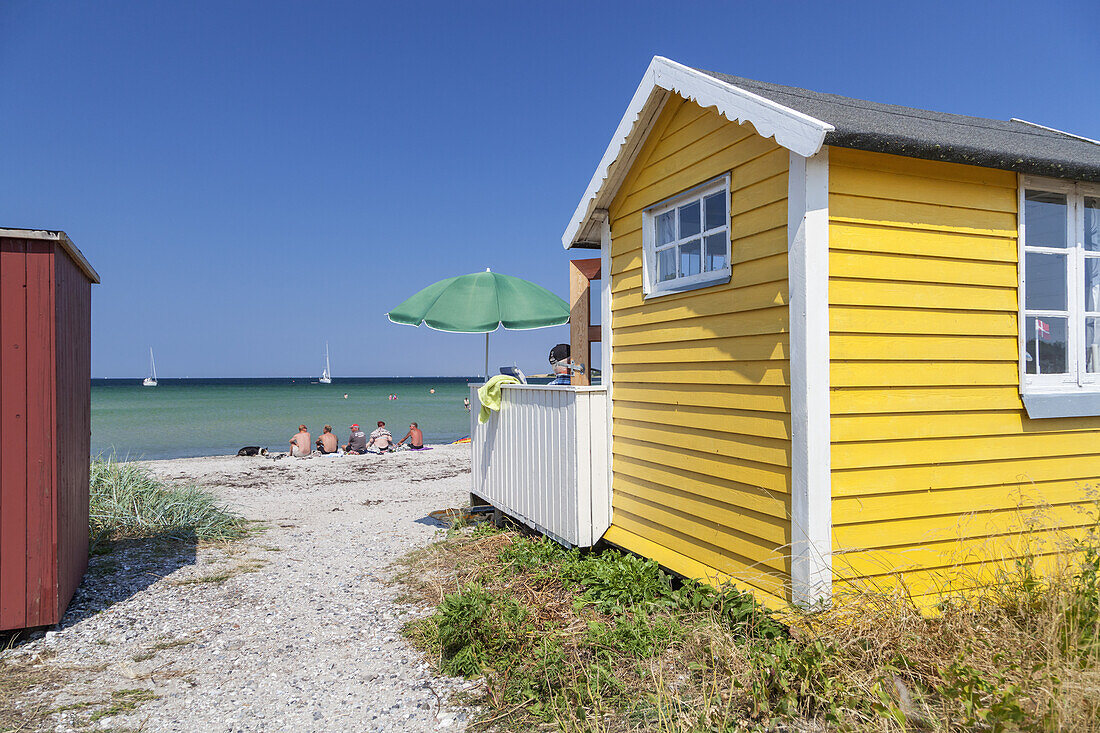 Beach huts at the beach of Ærøskøbing, Island Ærø, South Funen Archipelago, Danish South Sea Islands, Southern Denmark, Denmark, Scandinavia, Northern Europe