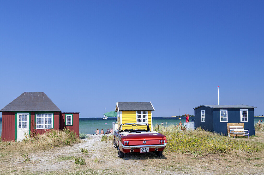 Beach huts at the beach of Ærøskøbing, Island Ærø, South Funen Archipelago, Danish South Sea Islands, Southern Denmark, Denmark, Scandinavia, Northern Europe