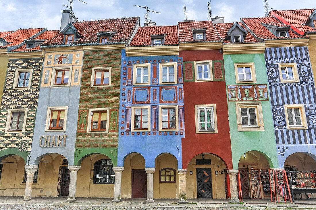 Poland, Poznan City, Stary Rynek, Picturesque houses, Old Town Square.