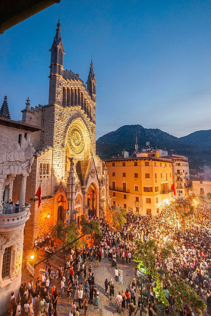 Moros y cristianos, 'Es Firó', Plaza De Sa Constitució, Soller, Sierra de Tramuntana, Mallorca, balearische Inseln, Spanien, Europa