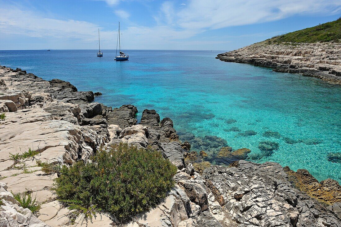 Perna-Bucht, Palmizana, Insel St. Clemens, Hölleninseln Pakleni, Stadt Hvar, Insel Hvar, Kroatien, Südosteuropa.