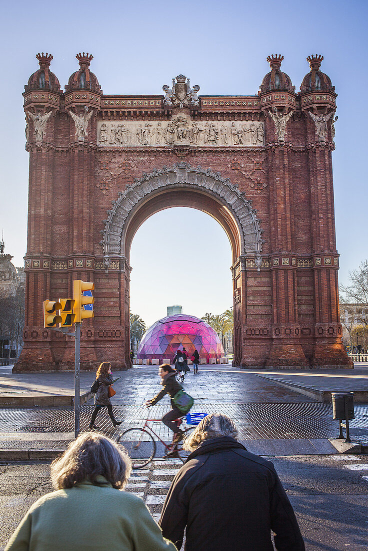 Arc de Triomf, triumphal arch,in Passeig Lluis Companys, Barcelona, Catalonia, Spain.